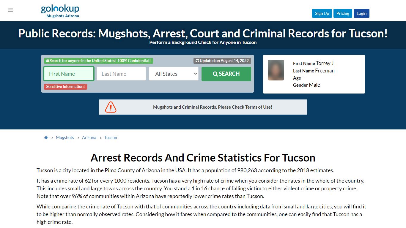 Mugshots Tucson, Arrest Records Tucson - GoLookUp